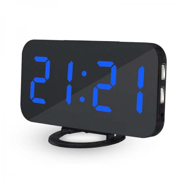 6.5inch Large Number Digital Alarm Clock Mirror Led Table Clock Blue