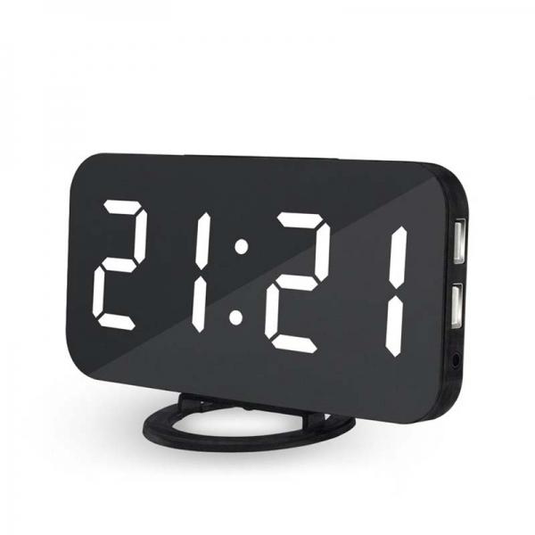 6.5inch Large Number Digital Alarm Clock Mirror Led Table Clock Make Up Mirror And Mobile Phone Charger White/Red/Green/Blue