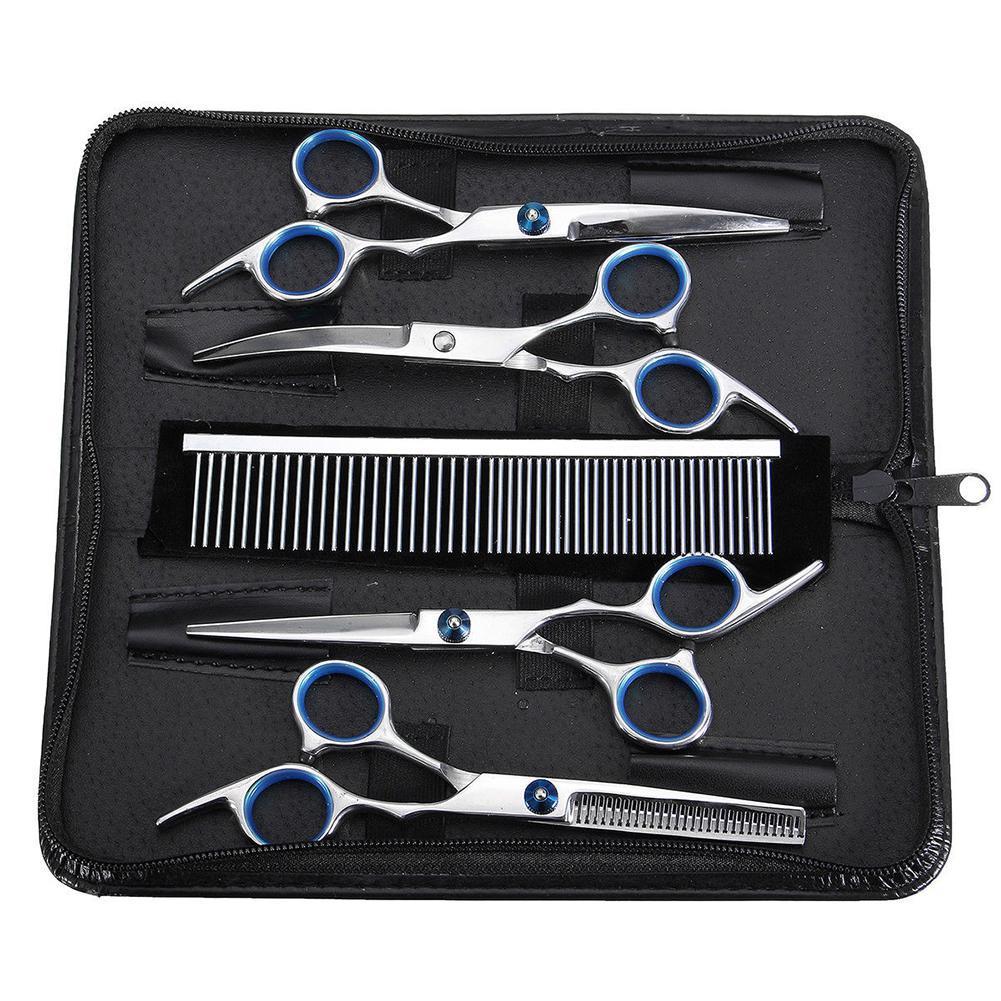 6PCS/Set 6-Inch Professional Salon Barber Scissors Hairdressing Shears Haircut Tool Kit with Comb for Pet Grooming Hair Styling