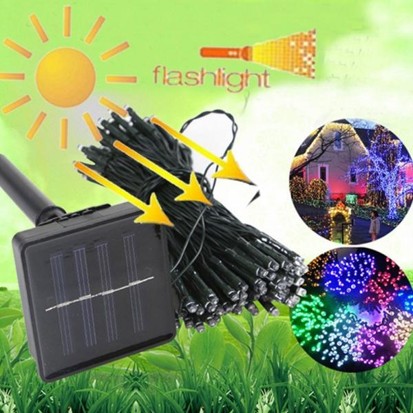 6W 100-LED Solar Powered Light Sensor Control Holiday Decorative Light String Colorful Light