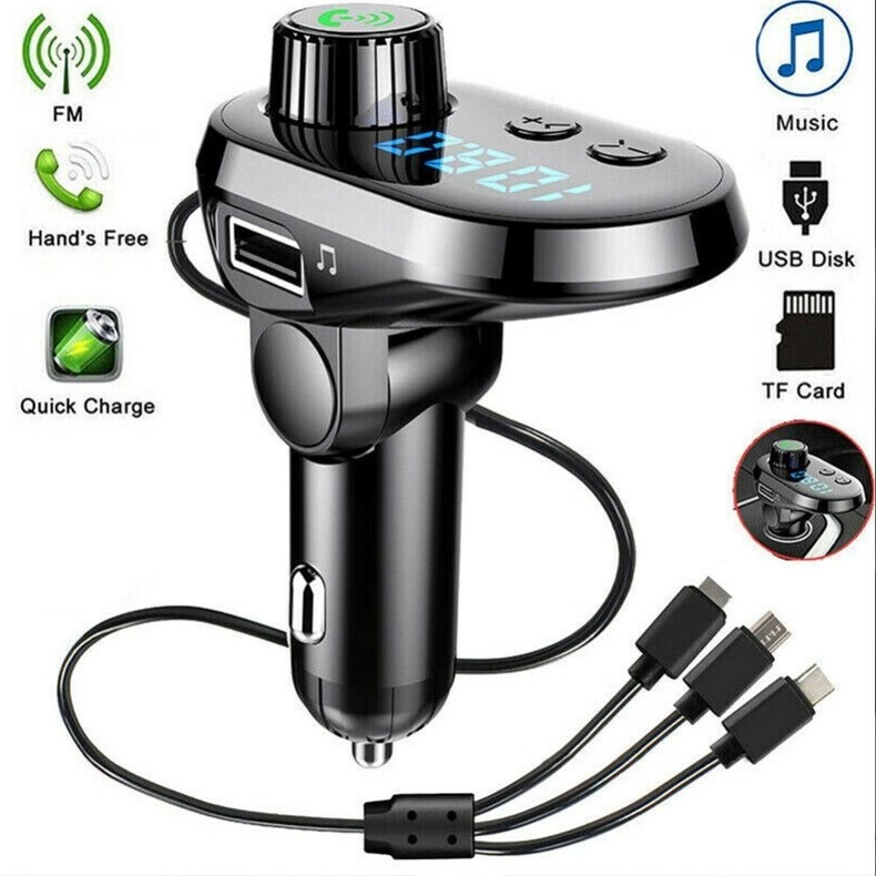 Multifunctional car charger Bluetooth car MP3 player one for three car charger audio transmitter With 3 in 1 multi-function charging cable