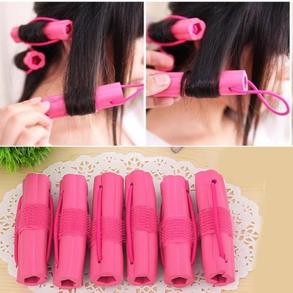 6pcs Harmless Sponge Adhesive Hair Stick Sleep Curled Hair Rollers Pink - stringsmall
