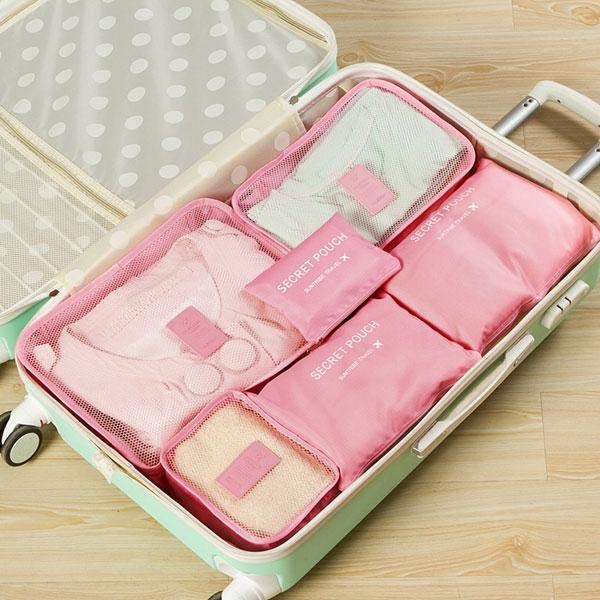 6pcs Waterproof Travel Storage Bags Luggage Organizer - Pink