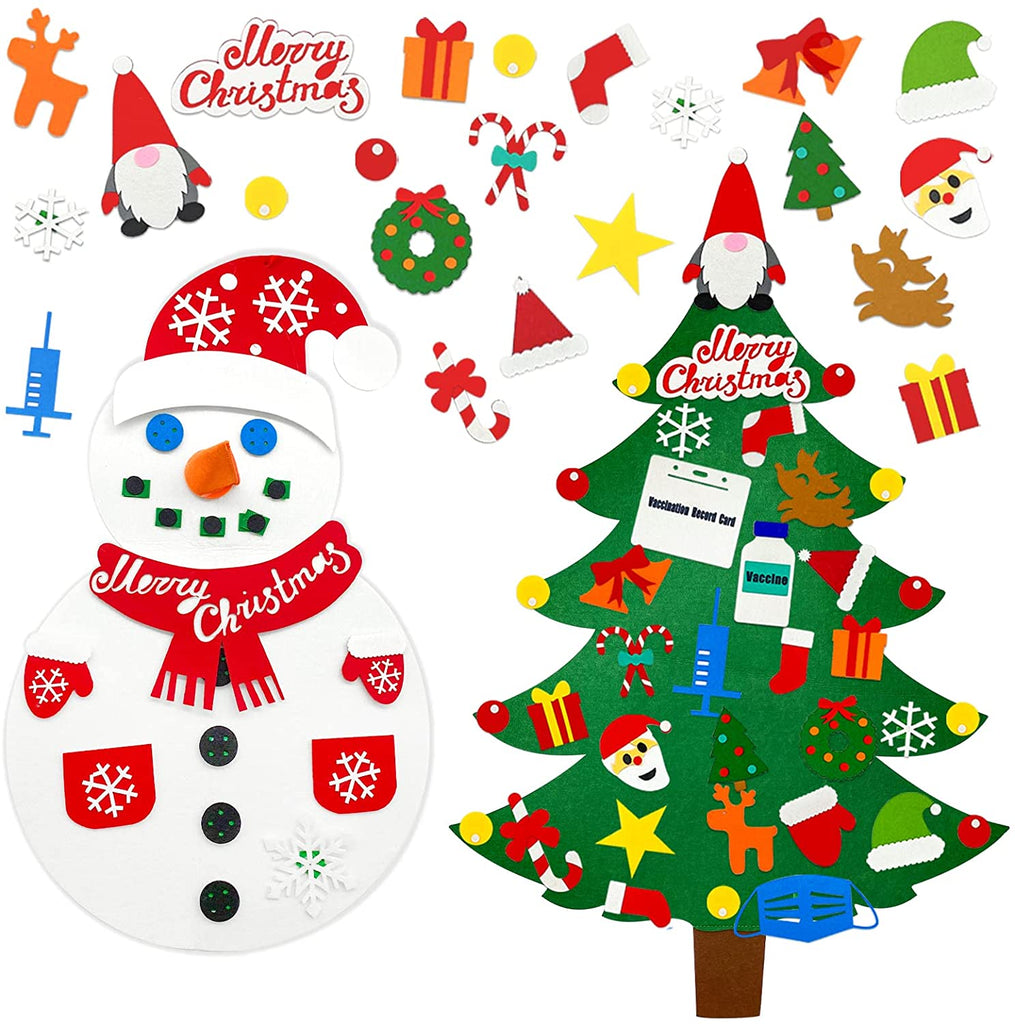 Tenozek DIY Felt Christmas Tree for Toddlers & Snowman Set for Kids Wall with 38 PCS Ornaments for Kids, Xmas Gifts, New Year Door Wall Hanging Christmas Decorations-Holiday Toy
