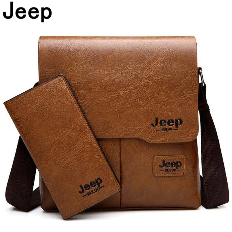 JEEP Vintage Men's Leather Crossbody Bag and Long Wallet