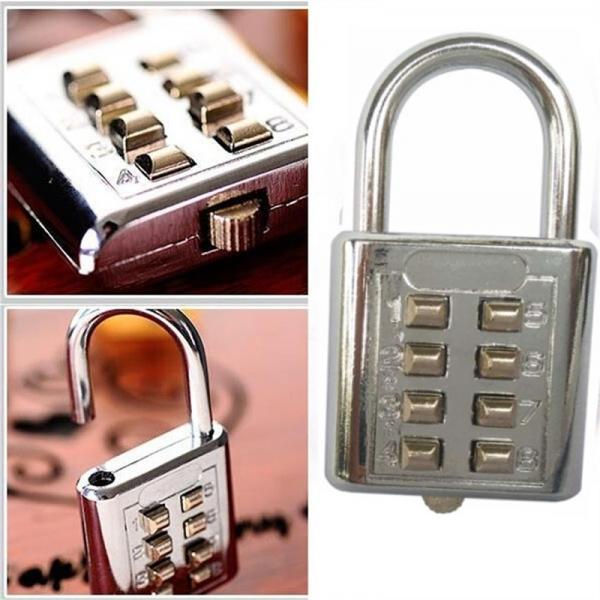 8 Digit Push Button Combination Padlock Travel Suitcase Luggage Security Password Lock