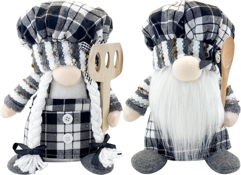 Kitchen Chef Gnomes,Unique Gifts for Mom/Grandma/Wife/Daughter/Sister/Her/Aunt,Mother Kichen Decor,Coffee Bar Decor,Buffalo Plaid Farmhouse Gnomes,Housewarming Gifts for New House