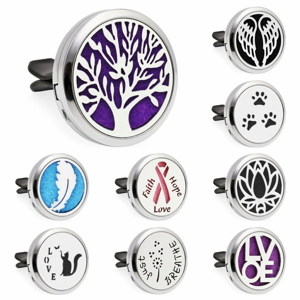 Car Perfume Diffuser Hanging Car Air Freshener Stainless Steel Essential Oil Diffuser Perfume Aromatherapy Auto Outlet Fragrance + 10pcs Pad