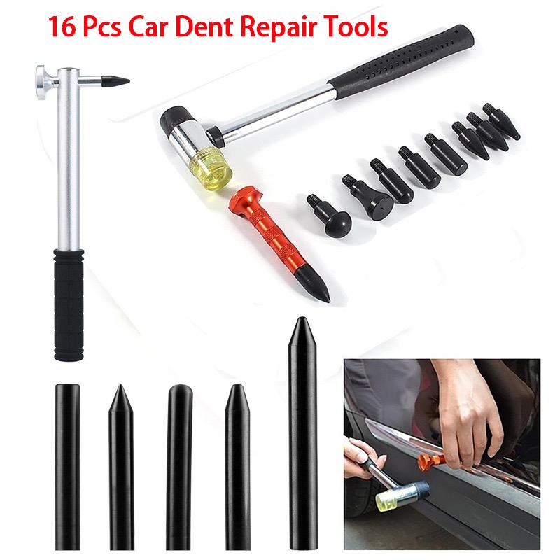 Auto Body Dent Removal Repair Hail Hammer Tap Down Tools with 9 Pcs Different Size Metal Paintless Dent Removal Tools
