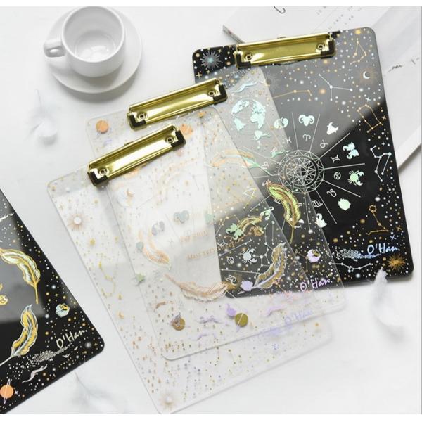 A4 Clipboard Bronzing Plate Clamp Transparent Writing Acrylic Pad Laser Folder Student Stationery 1PC - Black Twelve Constellations