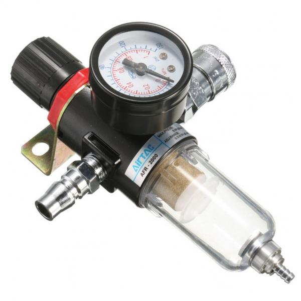 AFR-2000 1/4inch Air Compressor Filter Water Separator Trap Tools Kit with Regulator Gauge & 11mm and 12mm Connectors