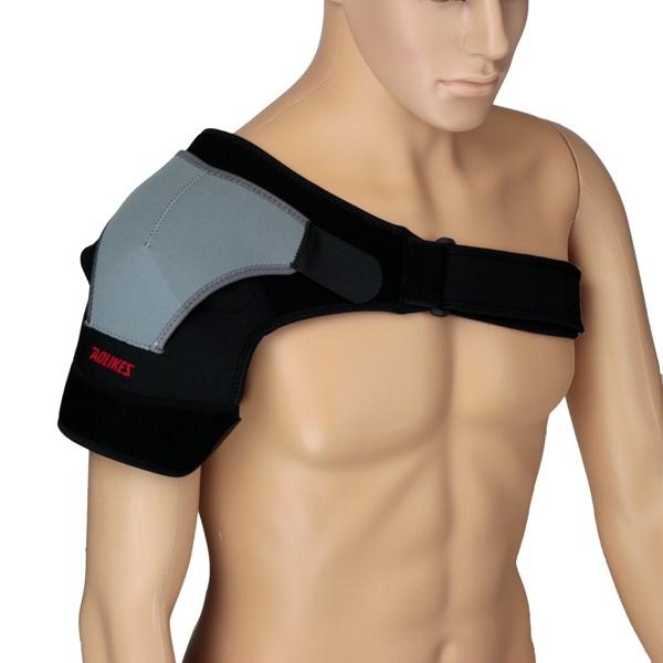 AOLIKES Single Shoulder Support Strap Wrap Brace Belt Gym Protector Right Shoulder Black & Gray