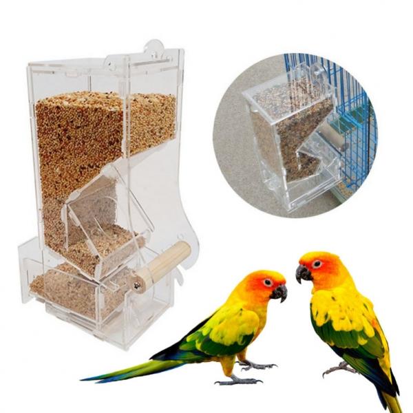 Acrylic Automatic Bird Feeder Pet Bird Cage Feeder - Single Slot& L