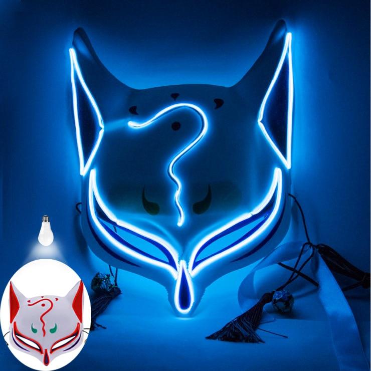 Anime Japanese Kitsune Mask Led Fox Mask Plastic Led Light up Masks Cosplay Mask Headwear Halloween Mask Party for Adult
