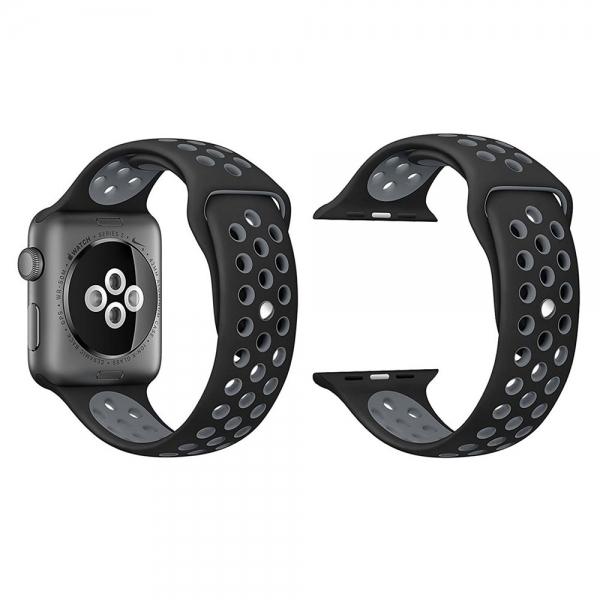 Double Color Sport Watch Band for Apple Watch 1/2 - Black & Grey
