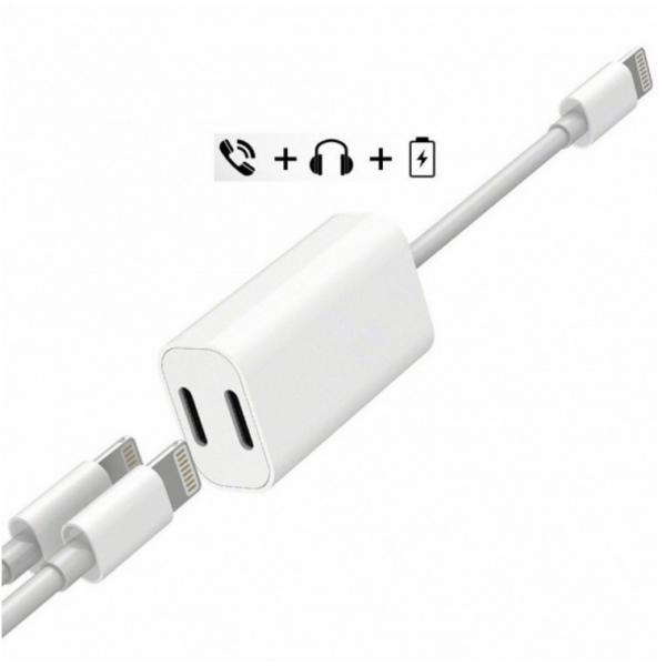Dual Lighting Adapter Headphone Audio Cable Charge for iPhone X 8 7 Plus White