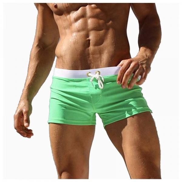 Back Zipper Pocket Summer Beach Surf Water Sports Shorts Boxers Swim Trunks for Men - Green Size S