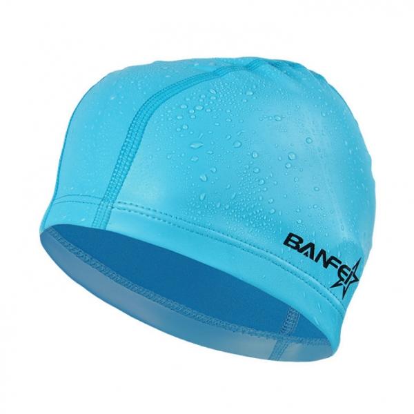 Banfei PU Coating Waterproof Swimming Cap Ear Protector Long Hair Caps-Lake Blue