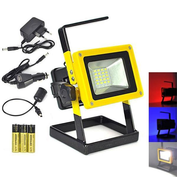 RJ-2141 Portable Rechargeable 20W  LED Project Lamp with Red and Blue Caution Light & Charger & USB Cable & Battery Black & Yellow