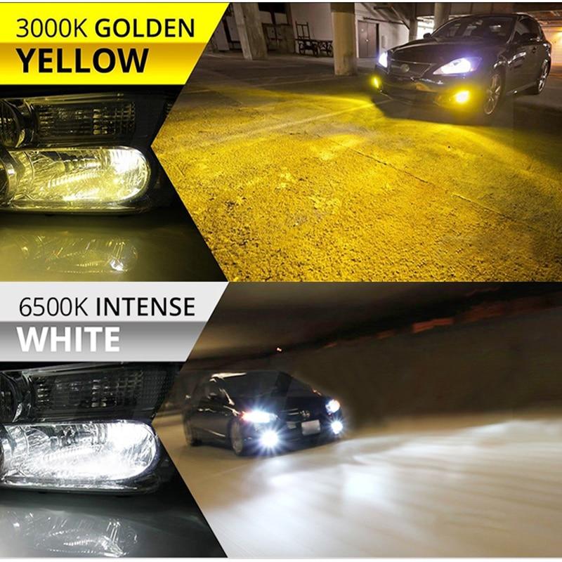 2 Pieces 3000K+6500K White+Yellow H11 Led Headlight Bulbs Car H8 H9 H11 9005 HB3 9006 HB4 H7 H3 LED Fog Light Bulb LED Auto Lamp