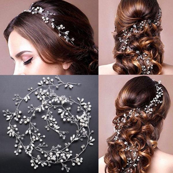 Bridal Hair Vines Crystal Pearl Hairpin Handmade Wedding Headpiece - stringsmall