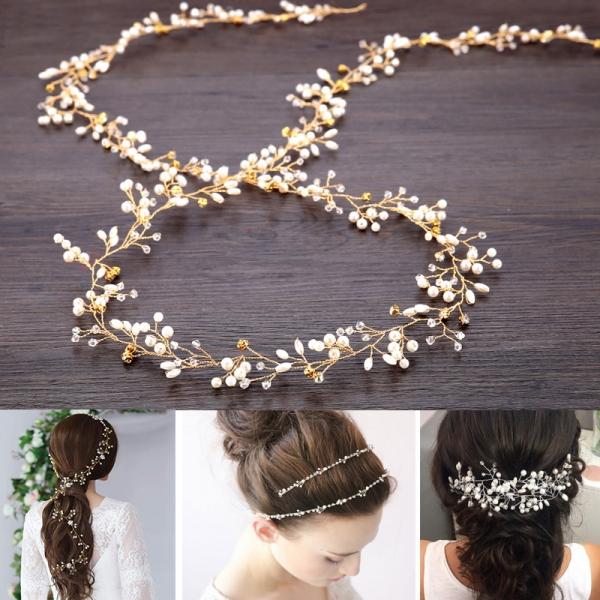2pcs Bridal Hair Vines Crystal Pearl Hairpin Handmade Wedding Headpiece Gold