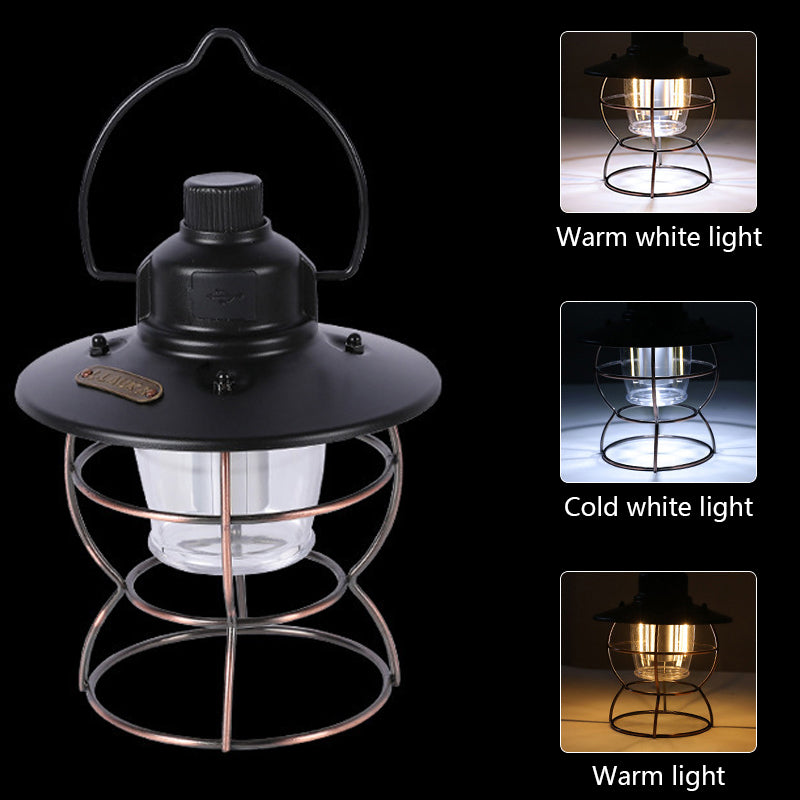 Camping Light Portable Retro Lantern Metal Tent Light Multifunctional Hanging Lamp USB Rechargeable LED Bulb Outdoor Camping