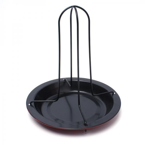 Carbon Steel Upright Vertical Chicken Roasting Rack Poultry BBQ Roaster Tray Red & Black