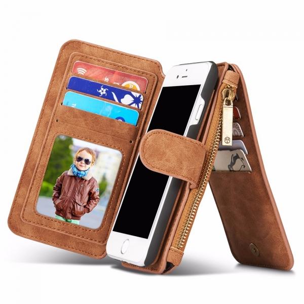 Caseme Zipper Wallet Case Magnetic Detachable for iPhone 8 Brown
