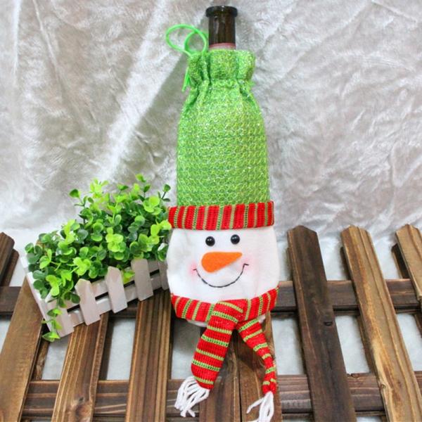 Wine Bottle Cover Bag Dinner Party Table Decoration Snowman Pattern