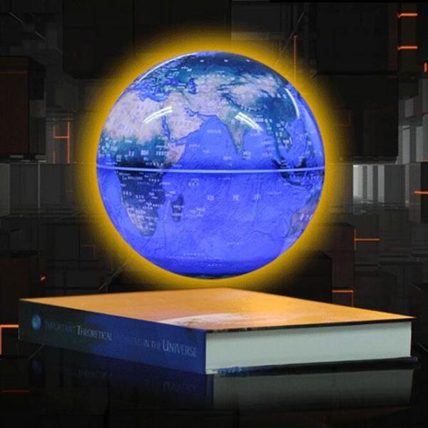 Colorful Luminous Magnetic Levitation Floating Rotating 6 inch Globe World Map with Book Base House Decor Gift Educational Toy Dark Blue