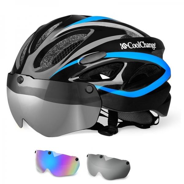 CoolChange Bicycle Helmet Mountain Bike Bicycle Windproof Lens Overall Molded Helmet 19020 - B Blue 2 Lens