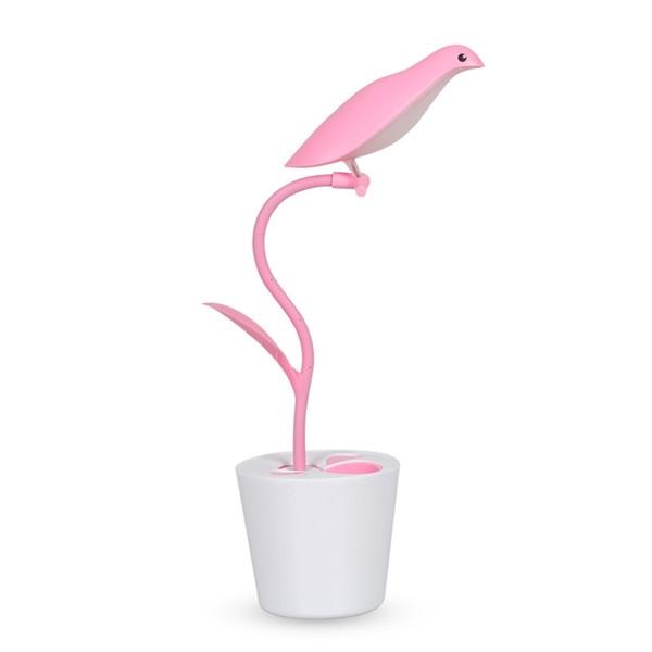 Creative Bird Touch Sensitive LED Desk Lamp Reading Light with Pen Holder Pink