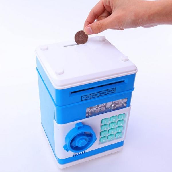 Mini ATM Electronic Password Piggy Bank Childrens Safe Box Blue