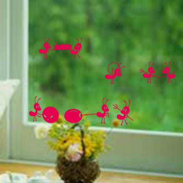 Creative PVC Ants Moving Decorative Wall Art Sticker Rose Red