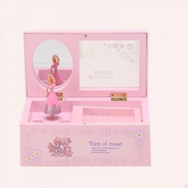 Creative Rectangular Rotating Girl Mechanical Musical Box Jewelry Box with Transparent Cover Pink