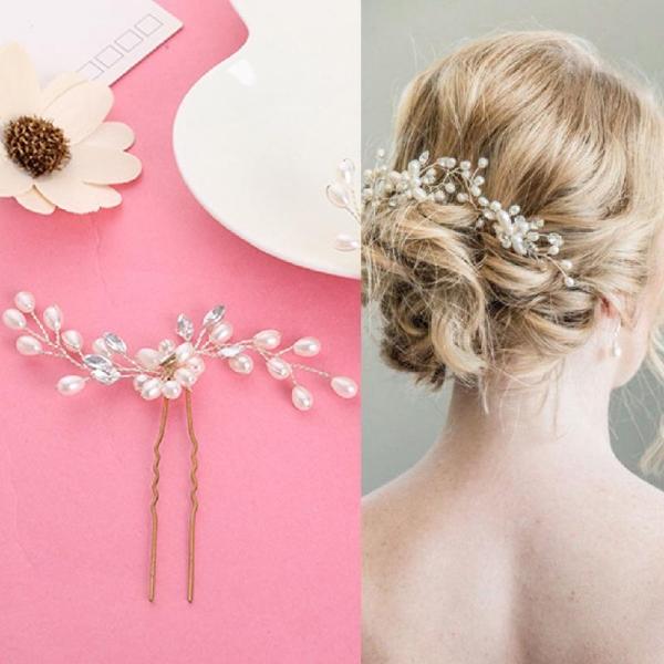 Crystal Pearl Hair Clip Vine Bridal Hairpin Headdress Wedding Hair Accessories