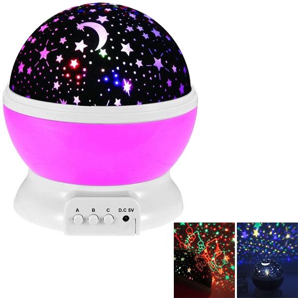 Cute Ball Shape Colorful Light Rotating Star Projection Lamp Pink