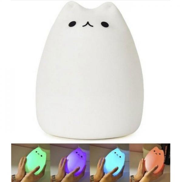 Rechargeable Seven-color Silicone LED Sensitive Tap Control Night Light Popularity Cat