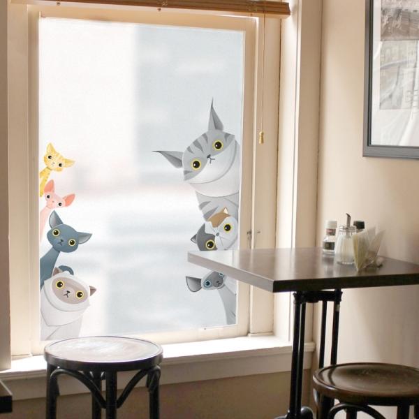 Cute Cat Pattern Window Privacy Films Frosted Static Glass Bathroom Door Stickers Cling Home Decor 40*60cm