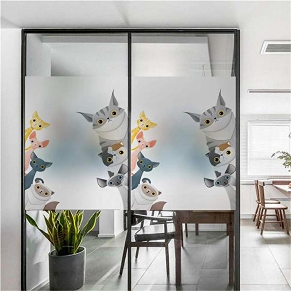 Cute Cat Pattern Window Privacy Films Frosted Static Glass Bathroom Door Stickers Cling Home Decor 45*90cm