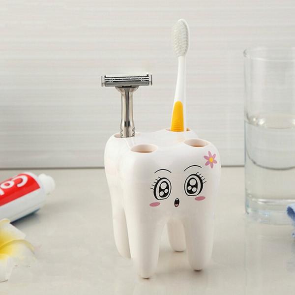 Cartoon Smily Face Tooth Shaped 4-Hole Toothbrush Holder