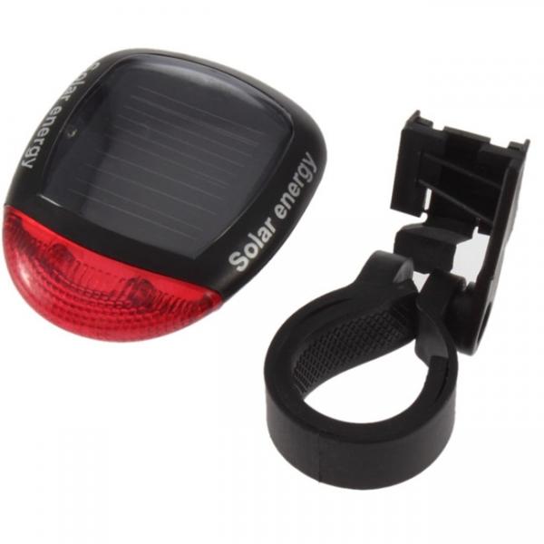Solar Power LED Bike Tail Light Bicycle Red Rear Light with Clamp Black