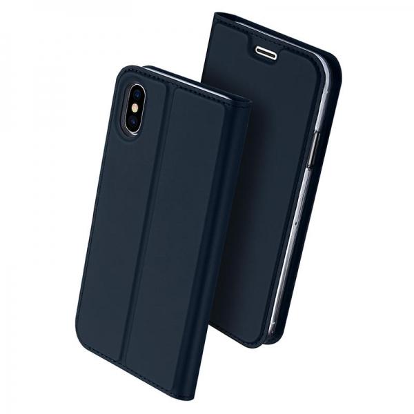 DUX DUCIS Magnetic Flip Card Slot Bracket PU Leather Case for iPhone X - Blue
