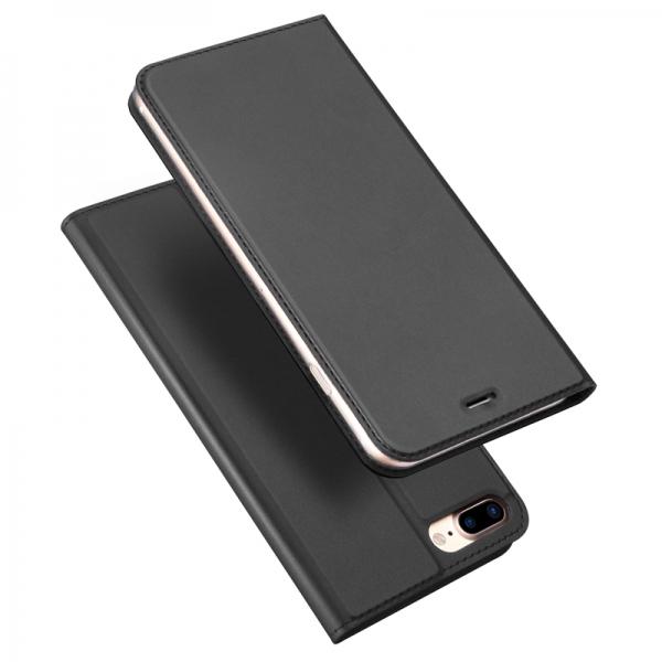 DUX DUICS Magnetic Flip Card Slot Bracket PU Leather Case for iPhone 8 Plus/7 Plus - Gray