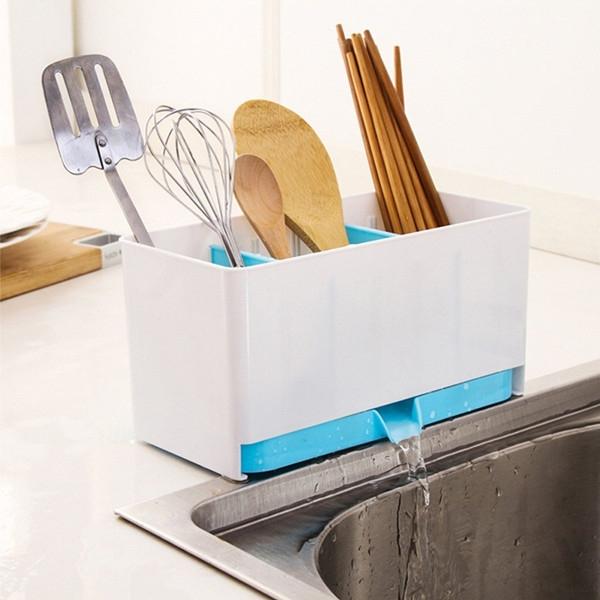 Detachable Multifunctional Kitchen Accessories Drain Chopsticks Cabinet Fork Knife Cutlery Organizer Storage Box Blue