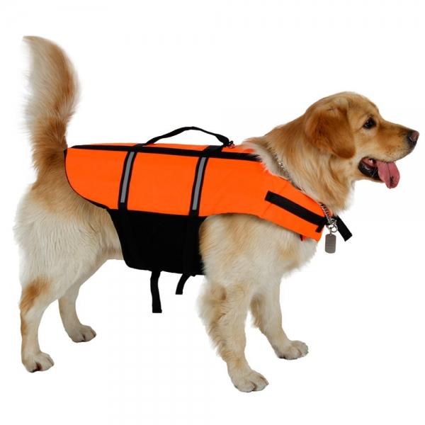 Dog Safety Swimsuit Jacket Vest with Reflective Stripes - Orange & Size XS
