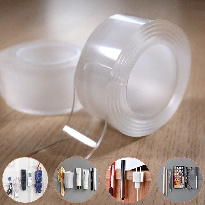Nano Magic Tape Washable Double Sided Adhesive Tape for Home / Car -Transparent