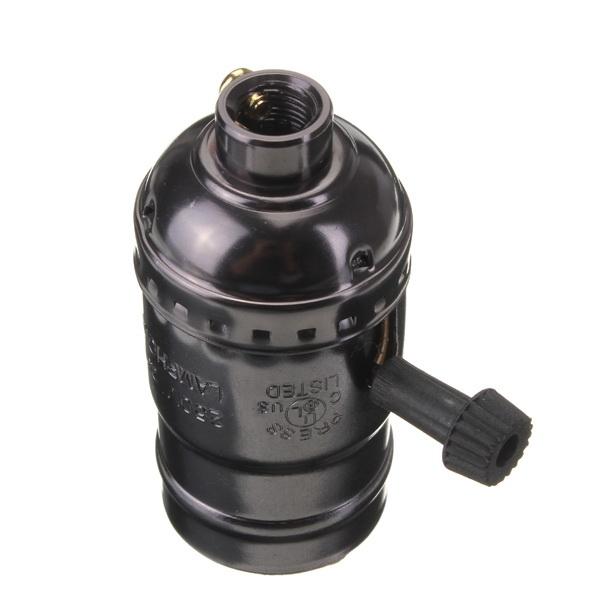 E27 Retro Brass Screw Light Socket Lamp Pendant with Knob Switch for Edison Lamp Black