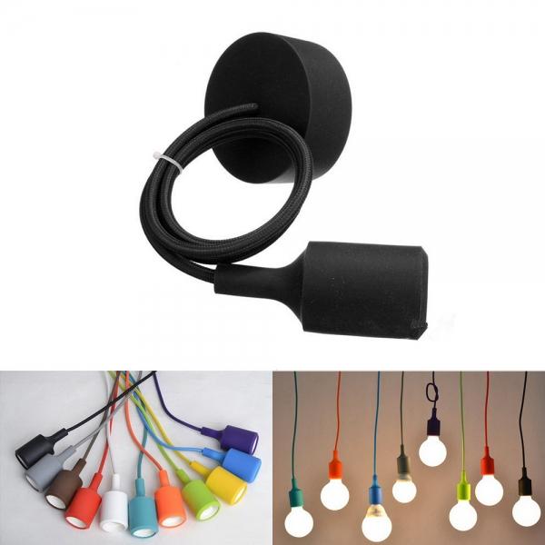 E27 Silicone Rubber Ceiling Pendant Light Lamp Holder Socket DIY Black